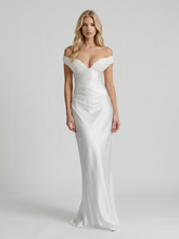 Helena Off Shoulder Draped Satin Maxi Dress - Ivory
