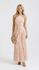 Nathalie Ruffle Maxi Dress - Pink
