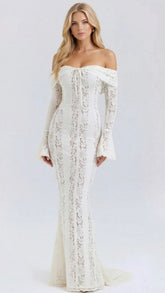 Rebekah Lace Off-Shoulder Maxi Dress - White