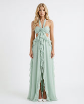 Roselyn Floral Ruffle Cutout Maxi Dress - Green
