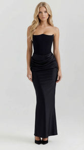 Scarlet Corset Strapless Maxi Dress - Black