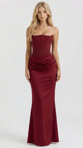 Scarlet Corset Strapless Maxi Dress - Burgundy