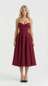 Selene Sweetheart Midi Dress - Burgundy