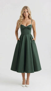 Selene Sweetheart Midi Dress - Green