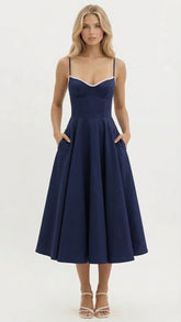 Selene Sweetheart Midi Dress - Navy