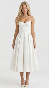 Selene Sweetheart Midi Dress - White