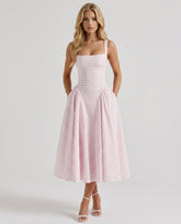 Sherrie Gingham Midi Dress - Blush