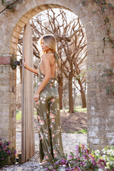 Mono halter Holly - Estampado floral oliva