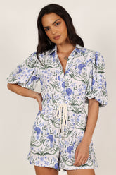 Annie mameluco de lino - Estampado floral azul