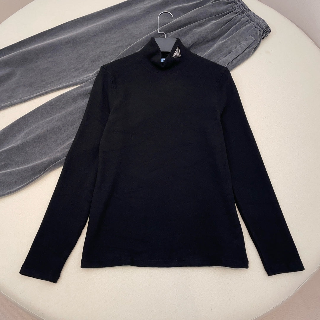 Prada Men's Women's Plain Knit Stand Collar Sweater Solid Colour Logo Fashion Casual Long Sleeve Pullover Sweater Top #71854