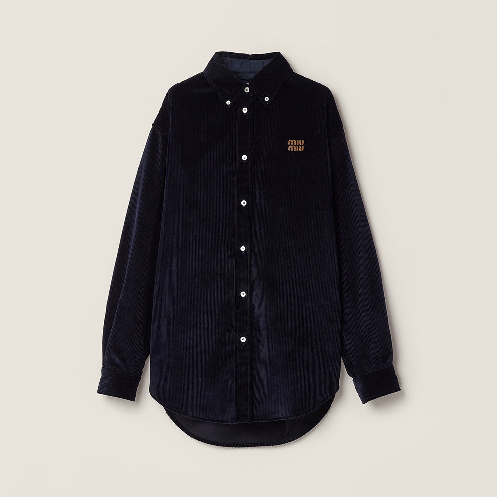 MiuMiu Navy Corduroy And Suede Shirt #377017