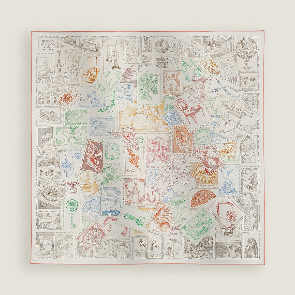 Hermes Fubo Philatelist 90 Square Scarf 100% Twill Silk Exquisite Elegant Fashion Scarves Square Leisure Daily Accessories Bag Ornaments Ngvp Accessories #77681