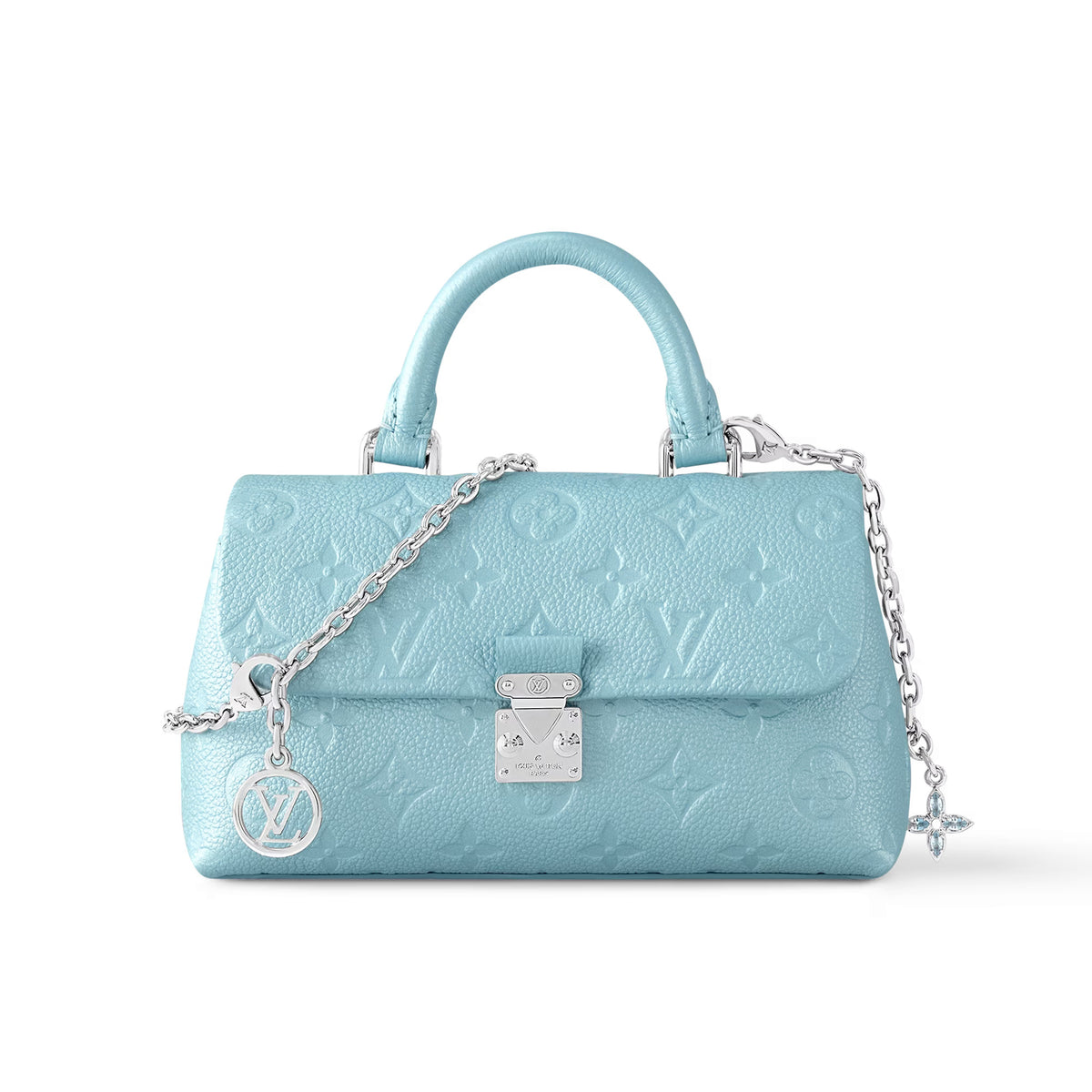 Louis Vuitton Nano Madeleine Women's Blue Removable Chain Lock Closure Embossed Grained Cowhide Leather Shoulder Crossbody Bag Bags #74779