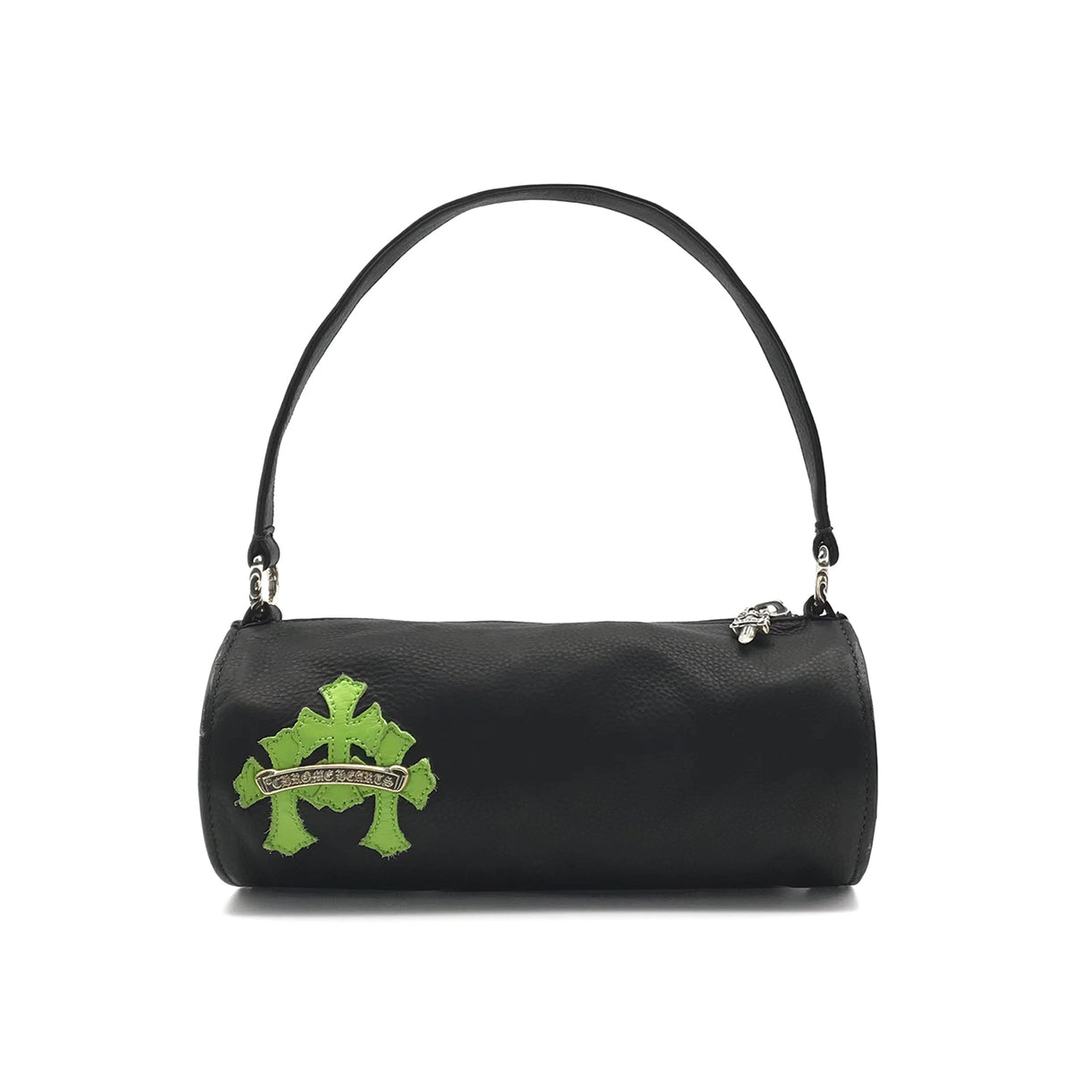 Chrome Hearts Women's Black Leather Green Cross Label Cylinder Underarm Bag Tote Shoulder Bags #98131