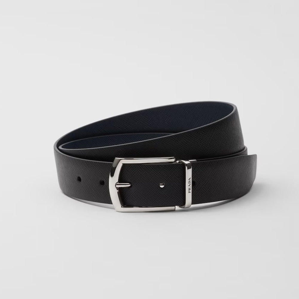 Prada Men's Reversible Saffiano Cow Leather Belt Casual Jewelry Accessories #71917