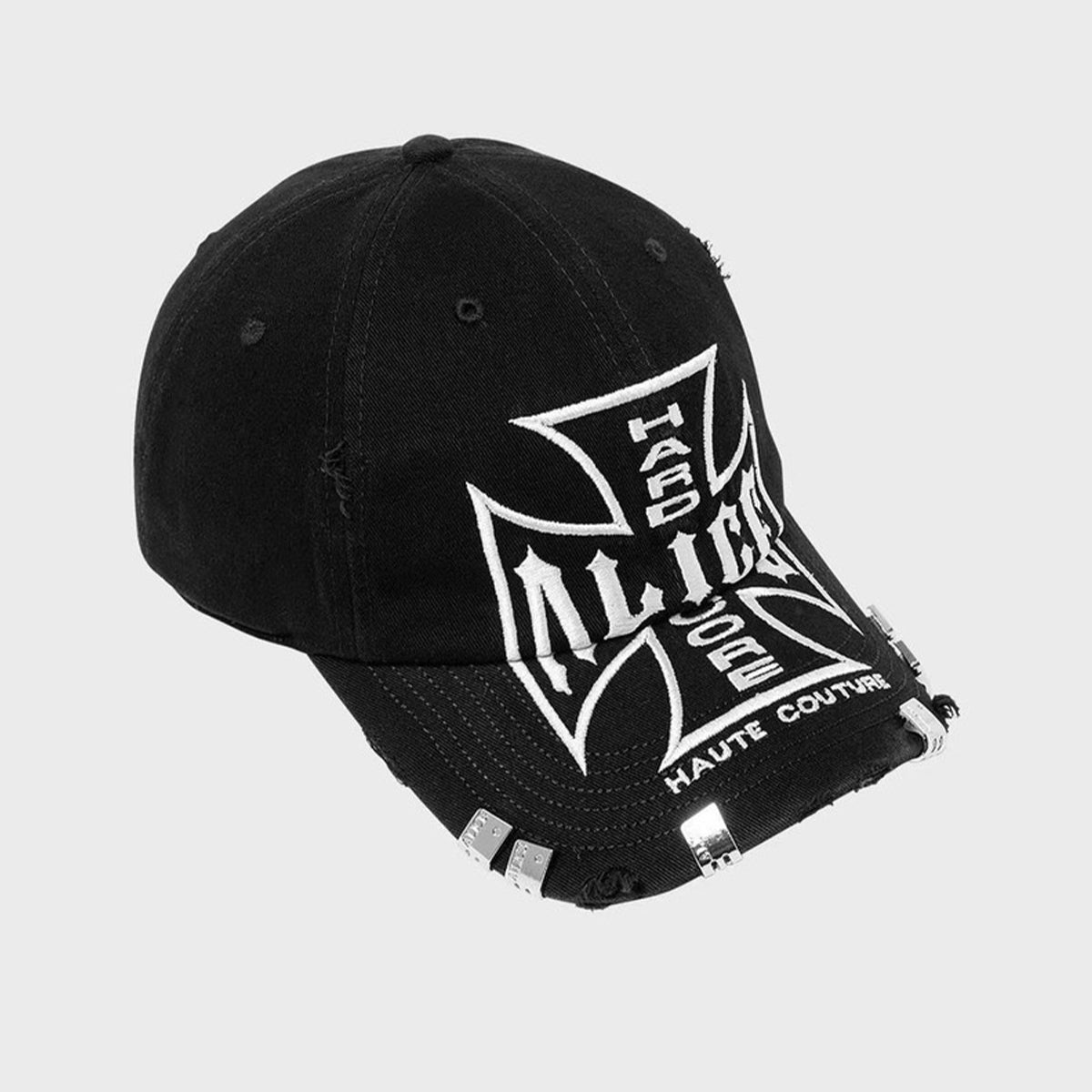 Alice Hollywood Double Brim Cap Embroidered Do-over Double Brim Cap Black And White Destruction Duck Tongue Baseball Cap High Street Fashion Ngvp #9867
