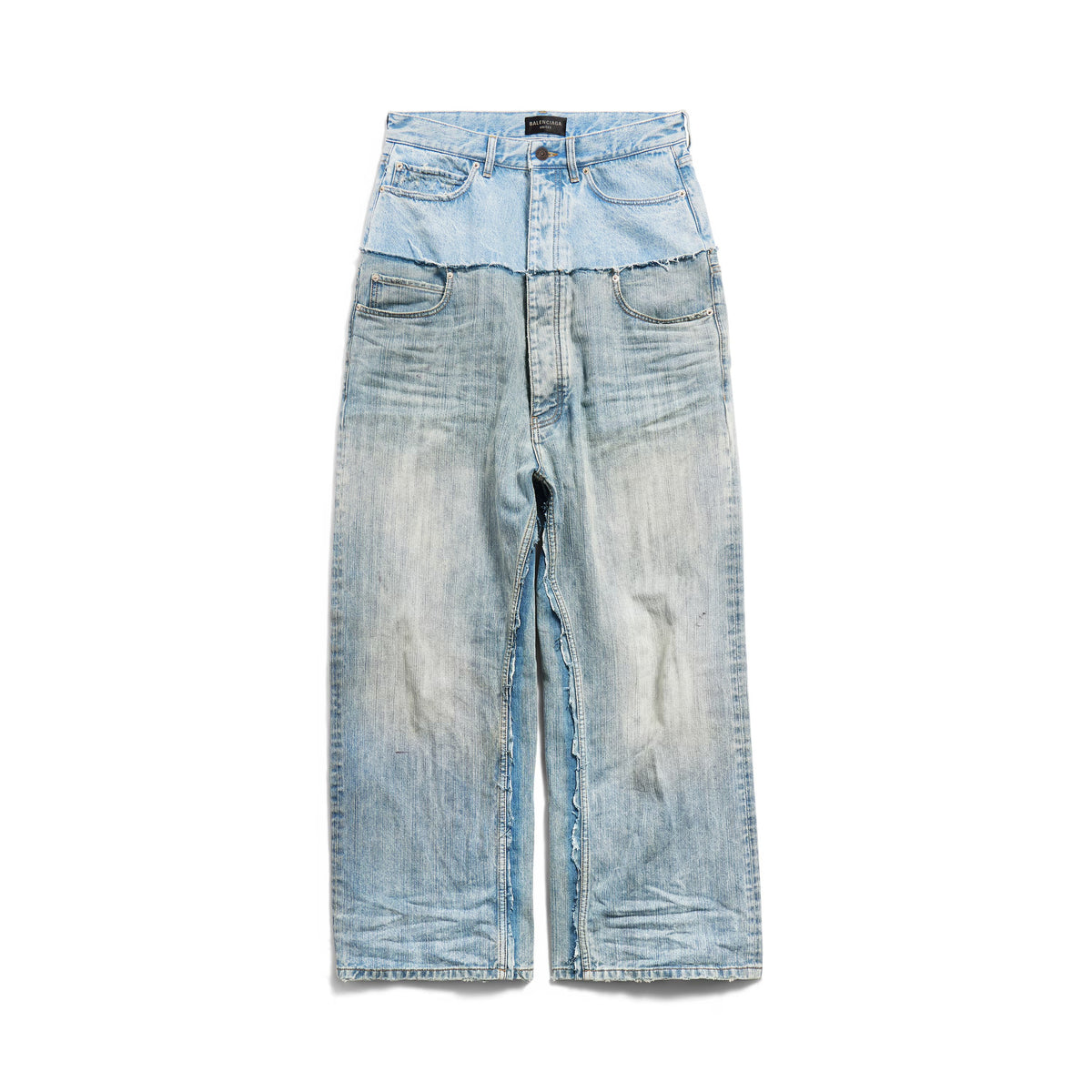 Balenciaga Men's Old Solid Color Splicing Old Jeans Casual Cut-Up Baggy Straight Pants Ngvp #1146