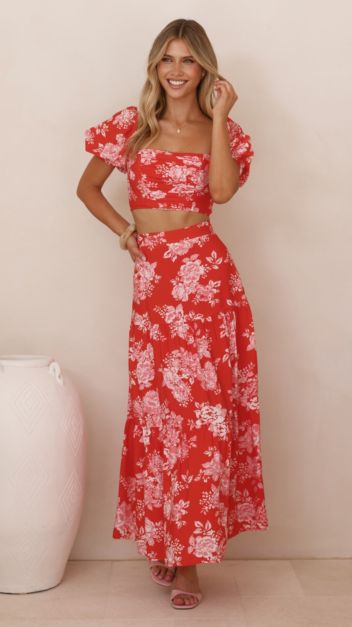 Calla Top and Maxi Skirt Set - Red Floral