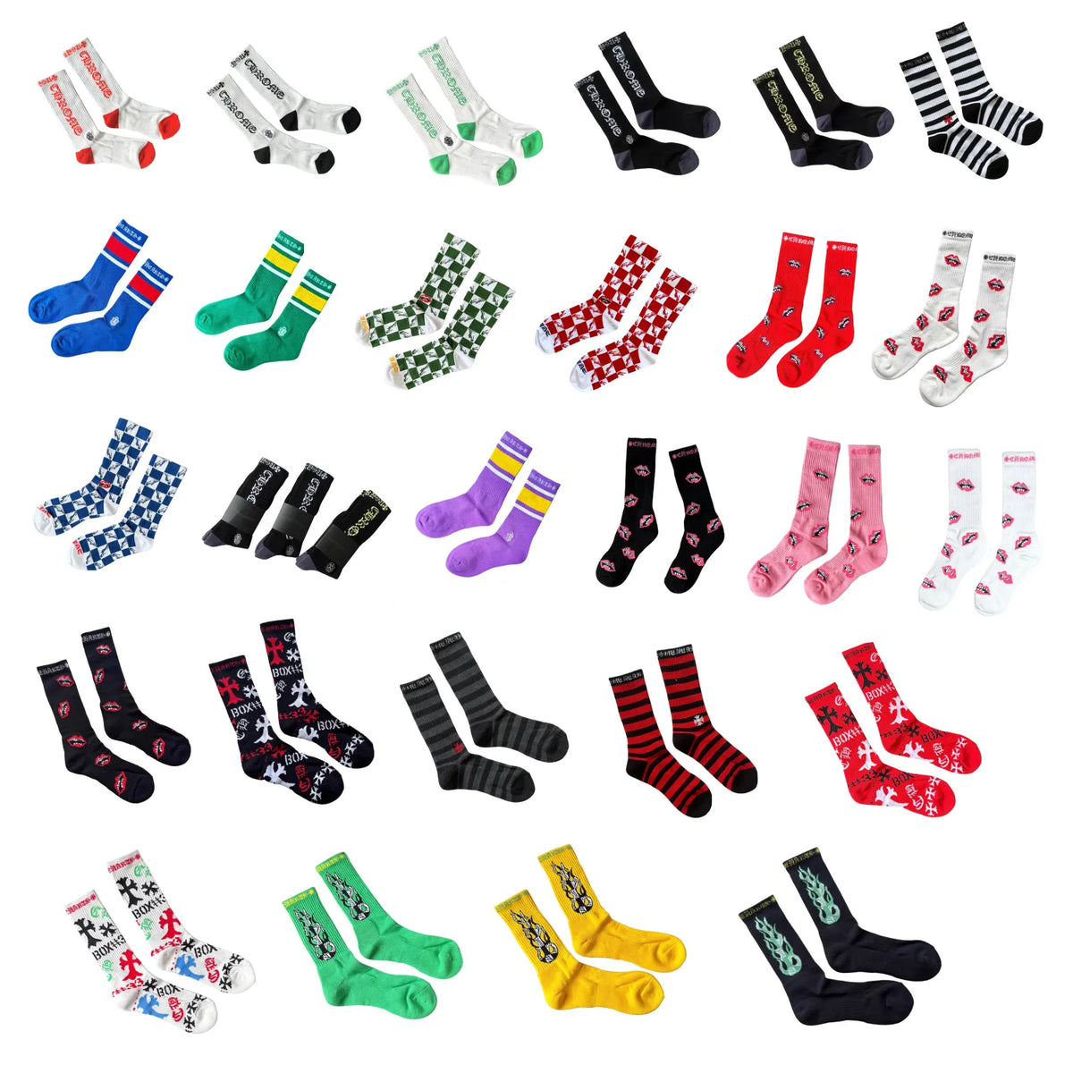 Chrome Hearts Men's & Women's Spring/fall Fashion Street Style Mid Calf Cotton Towel Weave Athletic Socks High Top Jacquard Embroidered Socks ( Choose Any 3 Pairs For $50 . Contact Customer Service To Place Your Order . )  #78921