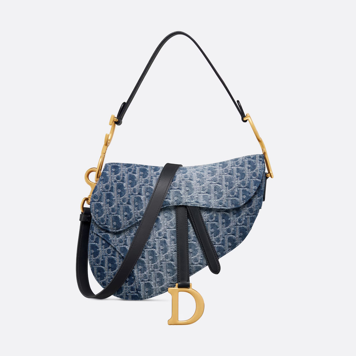 Dior Women's Blue Stirrup D Charm Adjustable Removable Shoulder Strap Jacquard Denim Saddle Bags Shoulder Crossbody Handbag Bag #72156