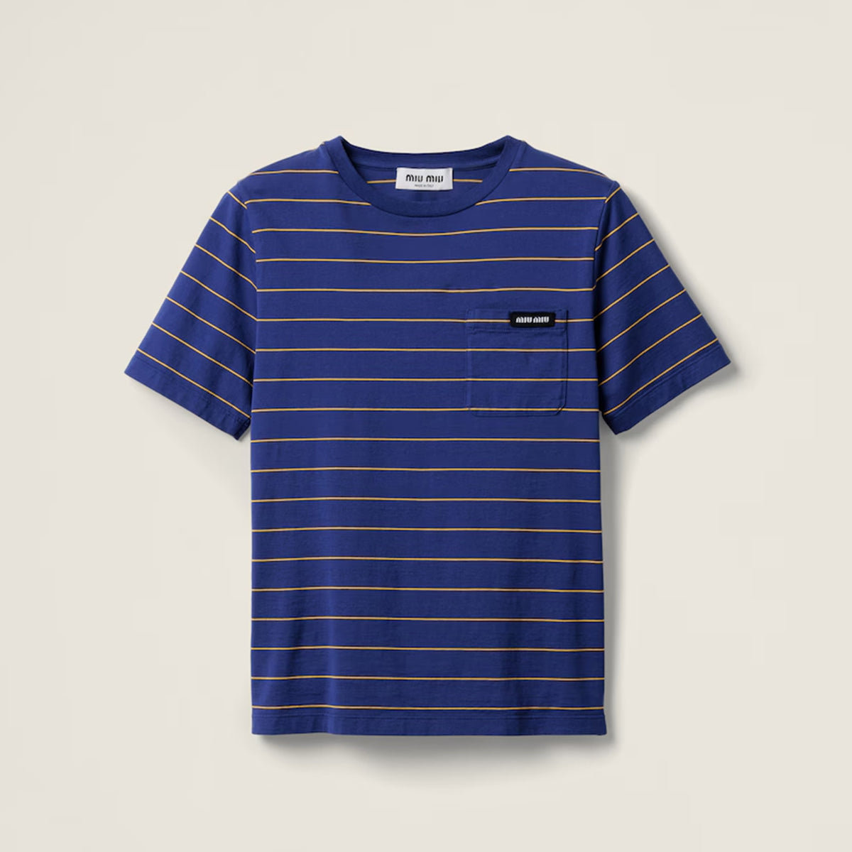 MiuMiu Women's Color Blocking Striped Logo Summer Round Neck Solid Color Knit Short Sleeve Jersey T-shirt #76113