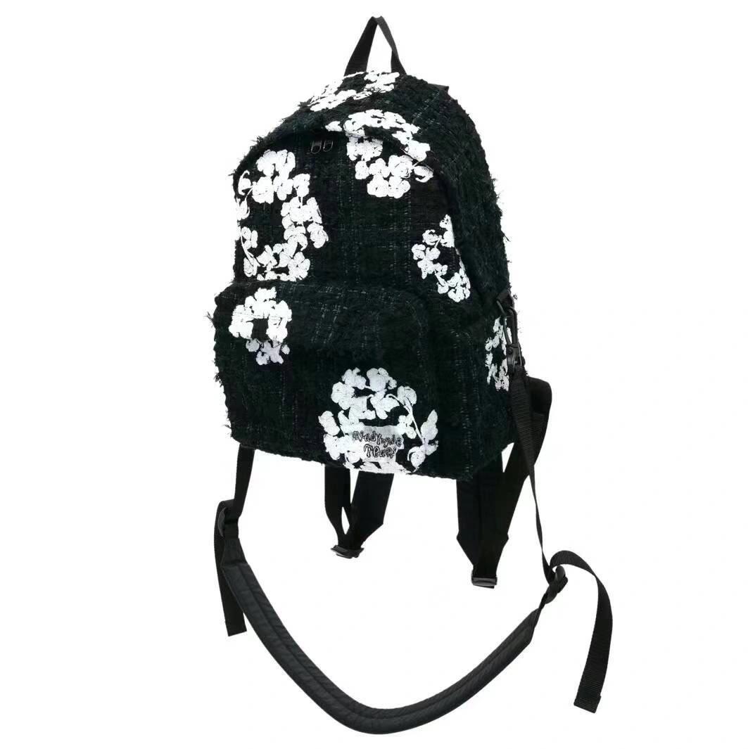 Ready Made X Denim Tears Men's And Women's Fashion Trend Tweed Embroidery Flowers Shoulders Schoolbag Leisure Bags Large Capacity Backpacks Ngvp #8236