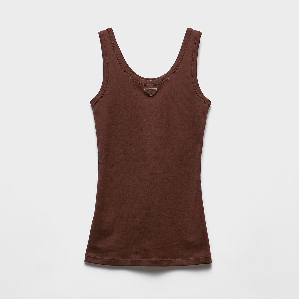 PRADA Cocoa Brown Ribbed Knit Top #378067