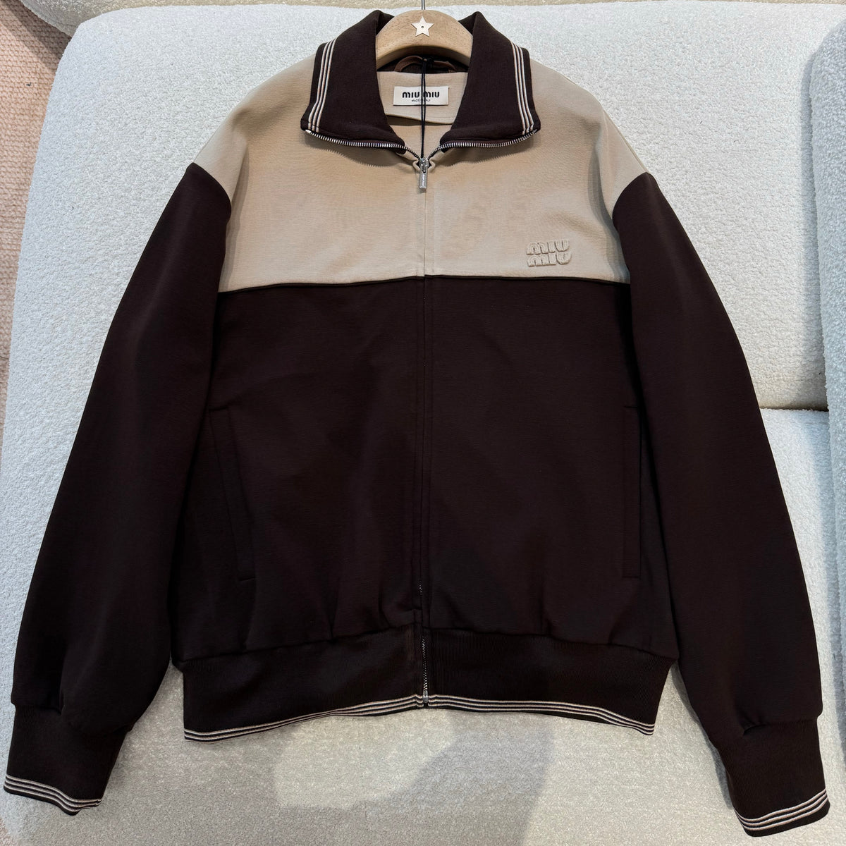 MiuMiu Women's Spring/Fall Fashion Casual Collared Zipper Color-Block Cardigan Jacket #79326