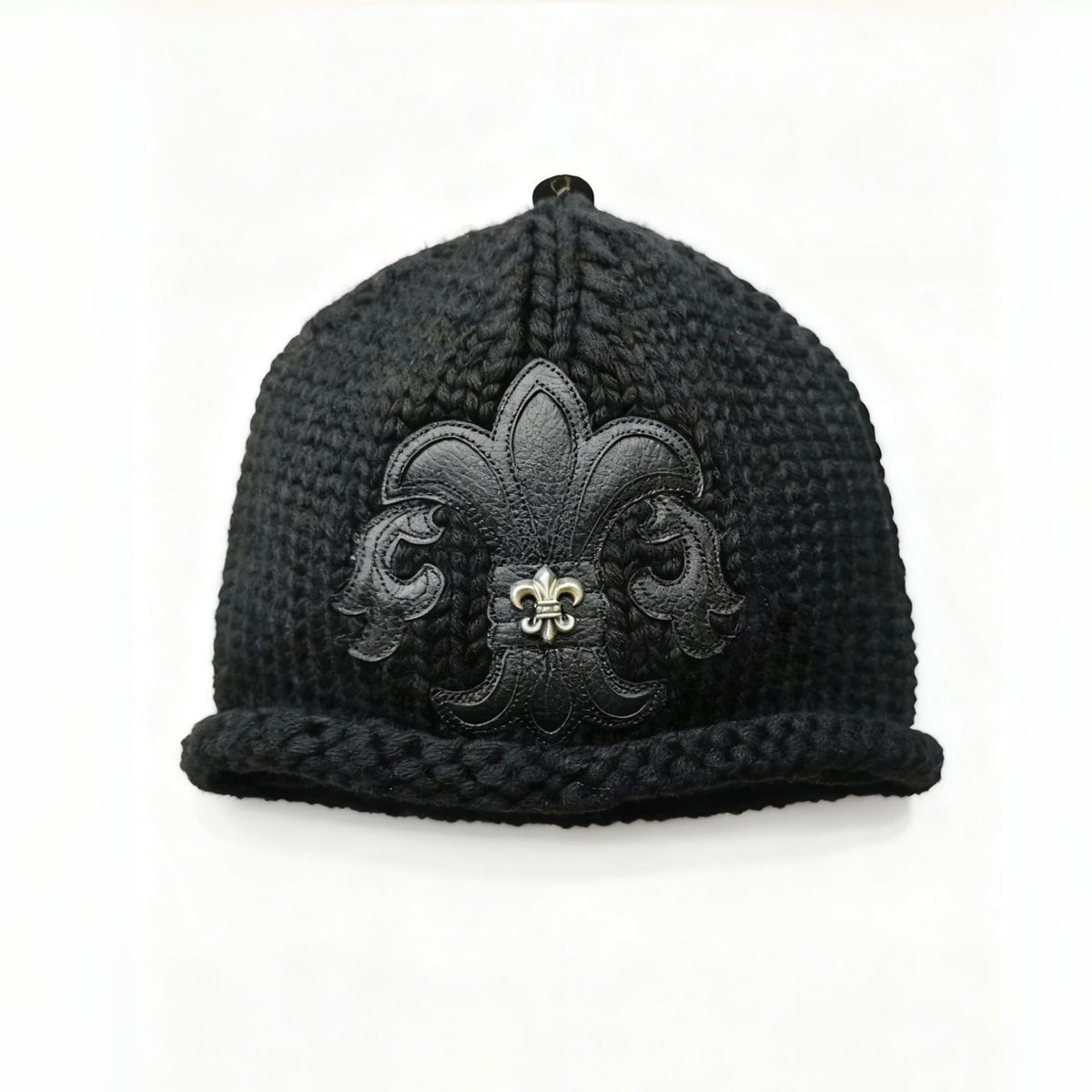 Chrome Hearts 925 Silver Accessories Black And White Two-Color Leather Scout Flower Knitted Cashmere Cold Hat #328755
