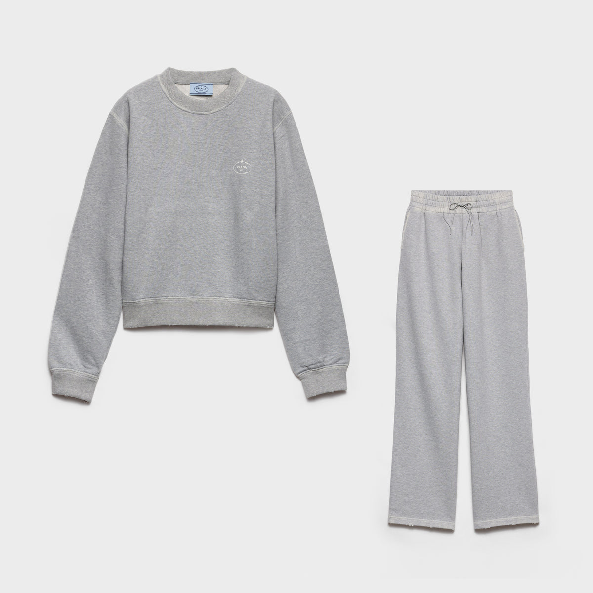 Prada Women's Fall/Winter Fashion Casual Solid Color Cotton Crewneck Long Sleeve Distressed Hoodie with Elastic Waistband Loose Fit Solid Color Pants Suit Set #78751