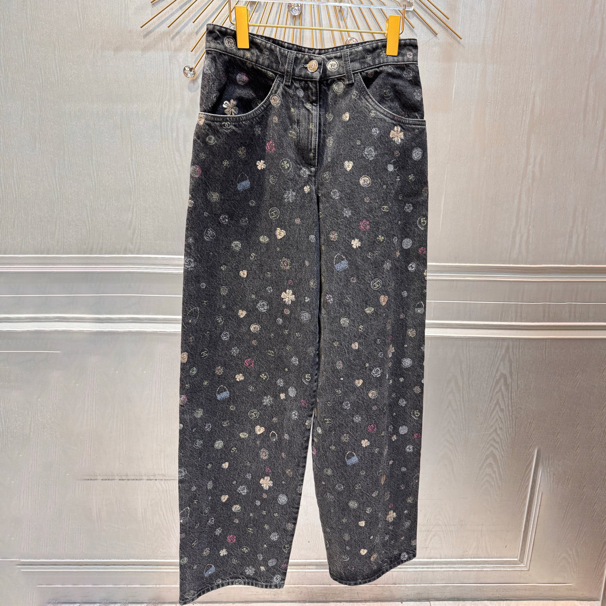 Chanel Women's Spring/Fall Fashion Casual Patterned Print Straight-Leg Relaxed Fit Jeans Pants #78615