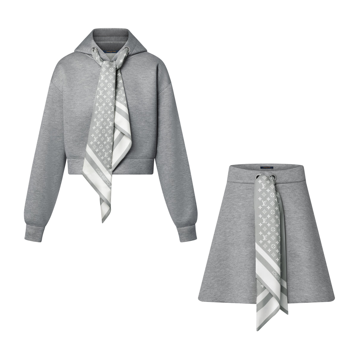 Louis Vuitton MONOGRAM Women's Spring/fall Casual Fashion Solid-color Hooded Sweatshirt Paired With Letter Bow Satin Mini Skirt Suit Set #78465