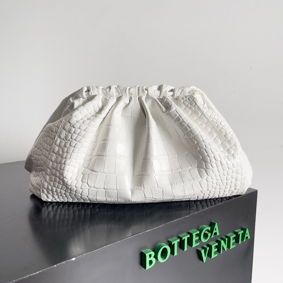 Bottega Veneta Women's Solid Color Fashion Crocodile Print Cloud Bag Clutch Pleated Temperament Black And White Handbag #7792