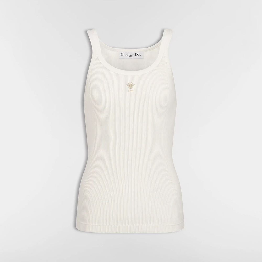 DIOR Tank Top Ecru Ribbed Cotton and Linen Jersey #376143