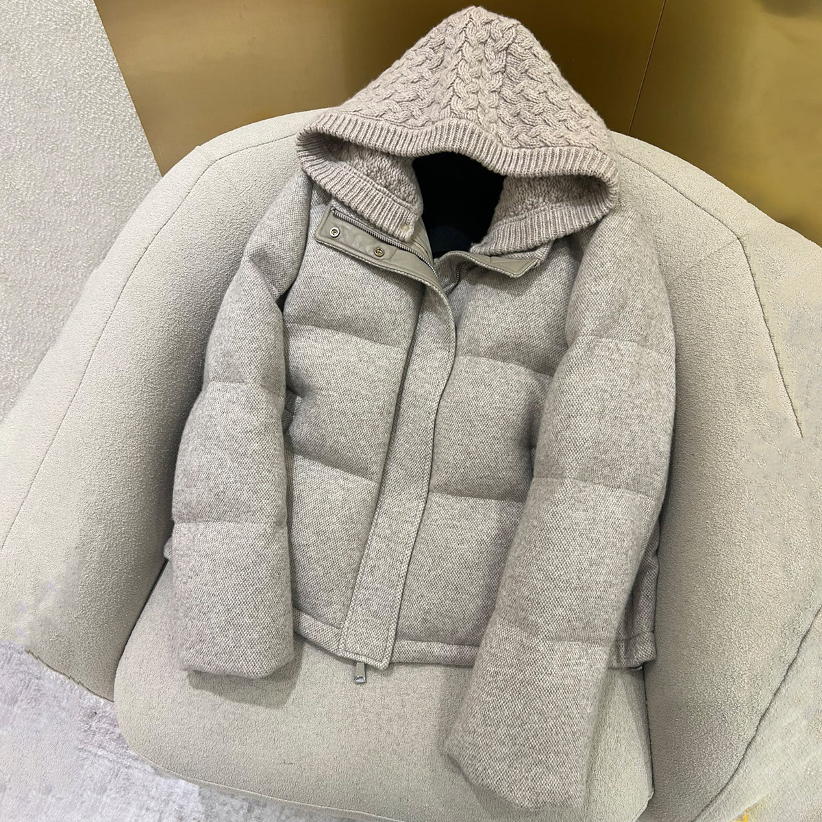 Loro Piana Women's Autumn And Winter Wool Cashmere Goose Down Jacket Soft And Comfortable Removable Hat Zipper Long Sleeve Hooded Jacket Ngvp #2649