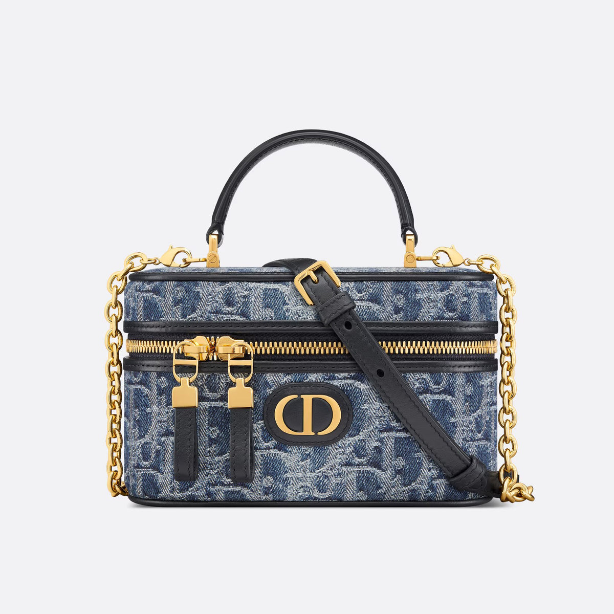 Dior 30 Montaigne Mini Vanity Women's Blue Adjustable Removable CD Zipper Closure Oblique Jacquard Tote Shoulder Crossbody Bag Bags #72159