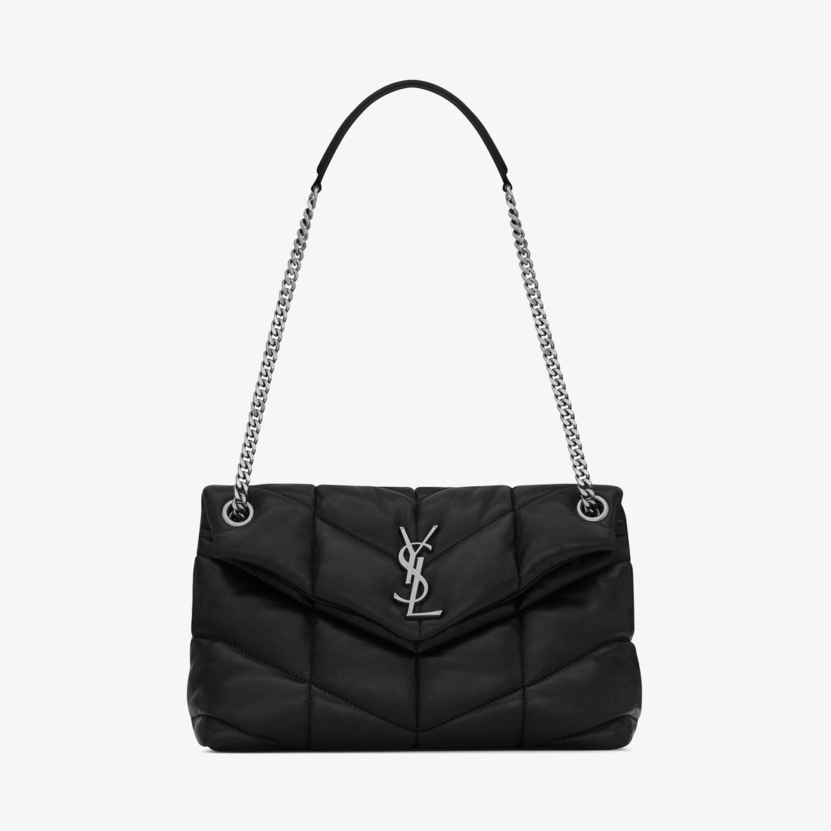 SAINT LAURENT Women's Black PUFFER Quilted Lambskin Leather Tote Crossbody Bag Bags #99516