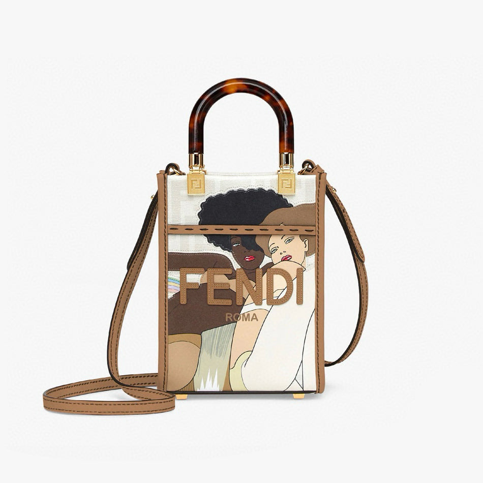 Fendi Women's Beauty Illustration Graphic Colourblock Leather Tote Bag Shopper Shoulder Crossbody Bags #97822