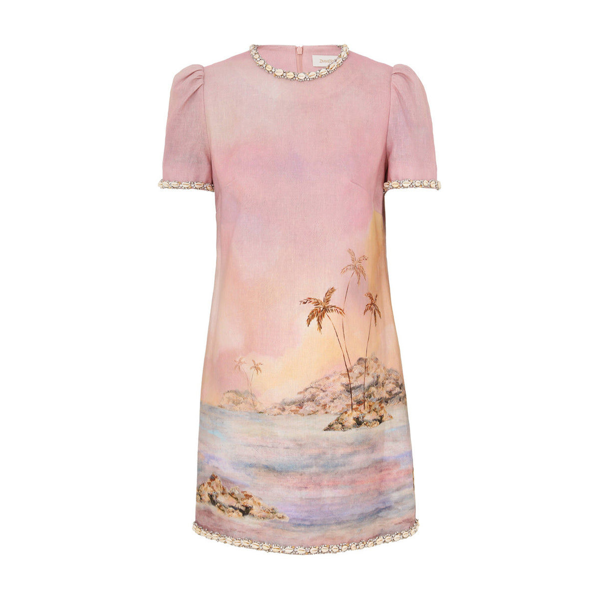 Zimmermann Dawning Embellished Mini Dress Women's Spring And Summer Temperament Elegant Cotton Linen Dress Fashion Modern Trend Short Sleeve Dresses Ngvp #1879