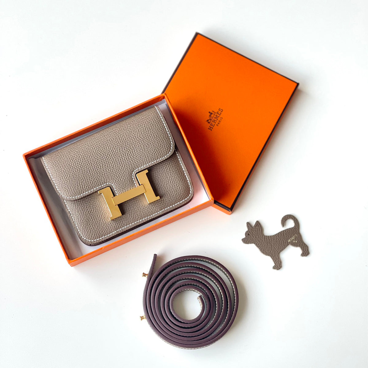 Hermes Constance Slim Women's Solid Color Leather Metal Buckle Epson Cowhide Waistlet Wallet Bag Bags #74676
