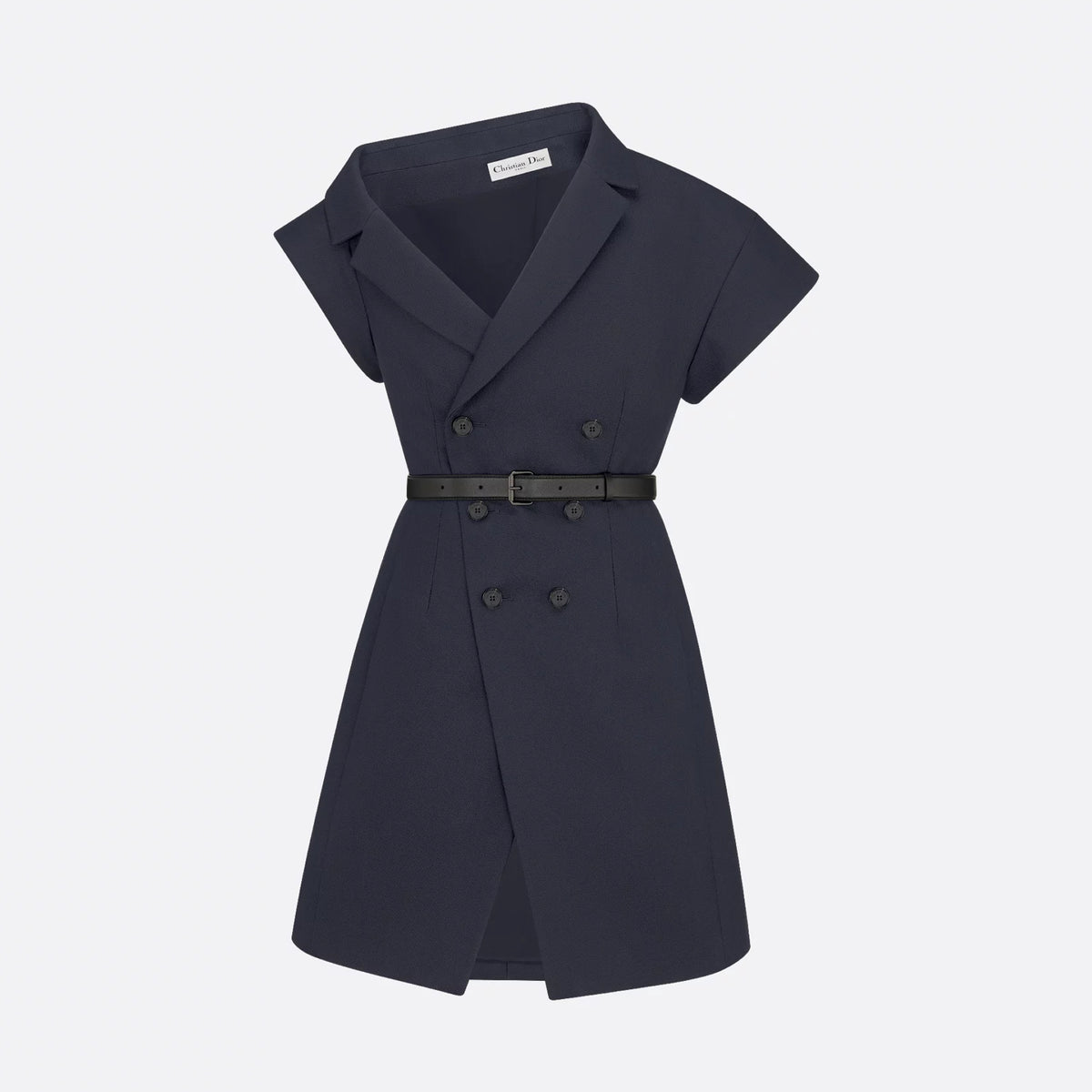 Dior Women's Summer Asymmetric Slant Shoulder Wool And Silk Belt Solid Color Double Breasted Short Dresses Ngvp #1519