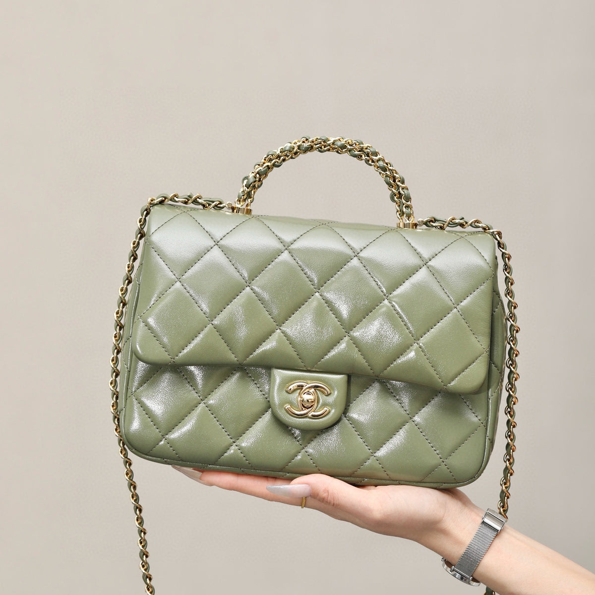 Chanel Fashion Banquet Bag Simple Elegant Checkered Chain Sheepskin Handbag Temperament Crossbody Bags #73289