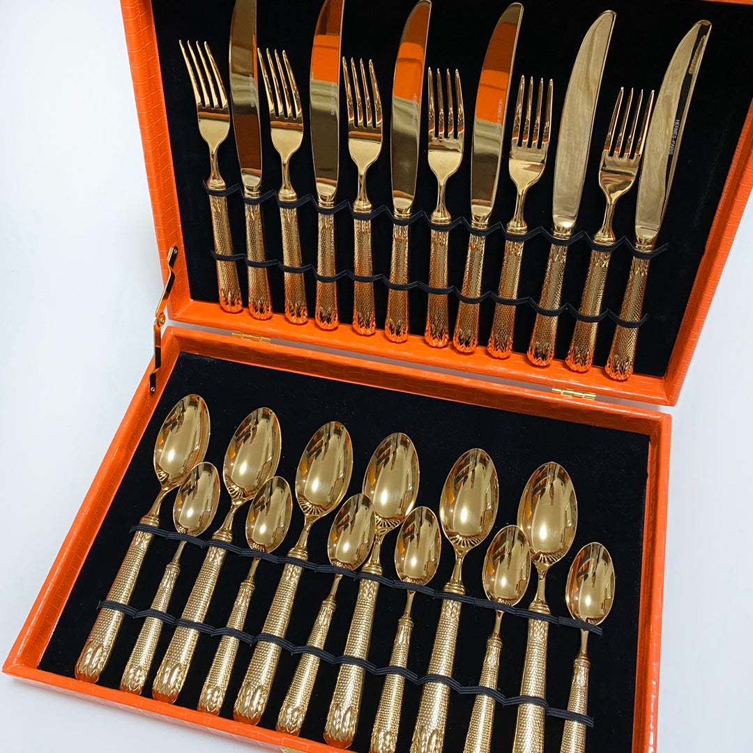 Hermes Luxury Household Knife Fork And Spoon Set Imported 304 Stainless Steel Material Gift Box Packaging 6 People Meal 24 Pieces Set Accessories #71579