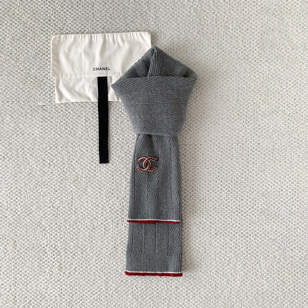 Chanel CC Cashmere Scarf Gray#388507