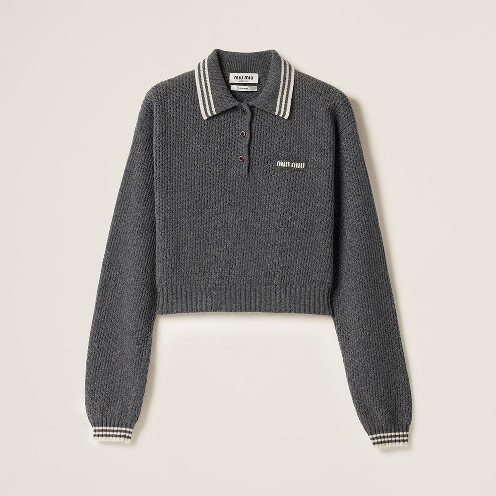MiuMiu Slate Gray Wool And Cashmere Polo Sweater #330390