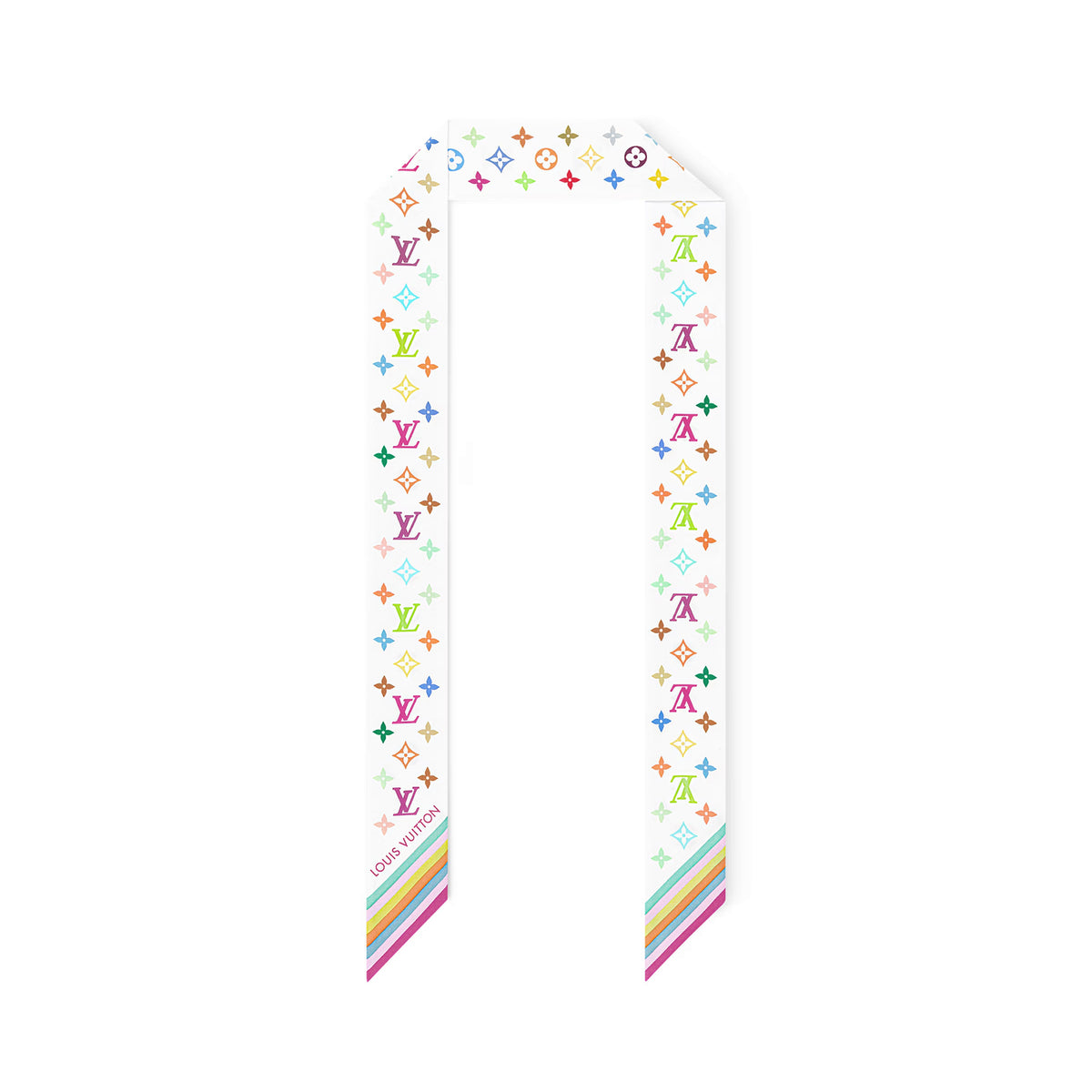 Louis Vuitton LV x TM BB Women's Colorful Alphabet Printed Twill Long Silk Scarf. Hair Bundle Accessories #75548