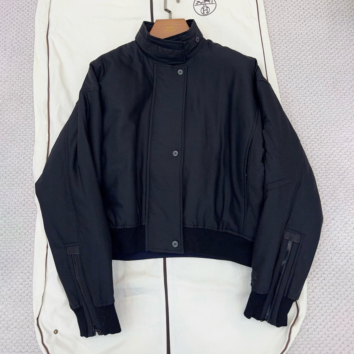 Hermes Women's Fall/Winter High-Street Cotton Jacket Minimalist Zipper High-Neck Solid-Color Long-Sleeve Casual Jacket Ngvp #2545