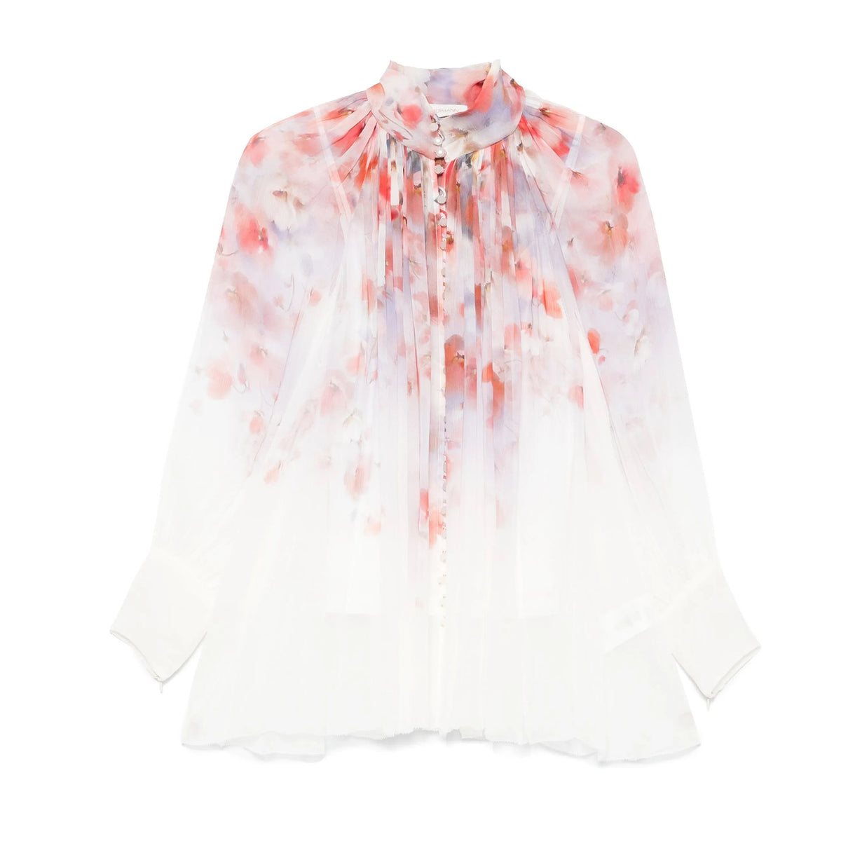 Zimmermann Women's High Neck Floral Print Long Sleeve Crush Shirt Solid Color Summer Silk Cotton Removable Belt Zipper Closure Casual Shorts Ngvp #1525
