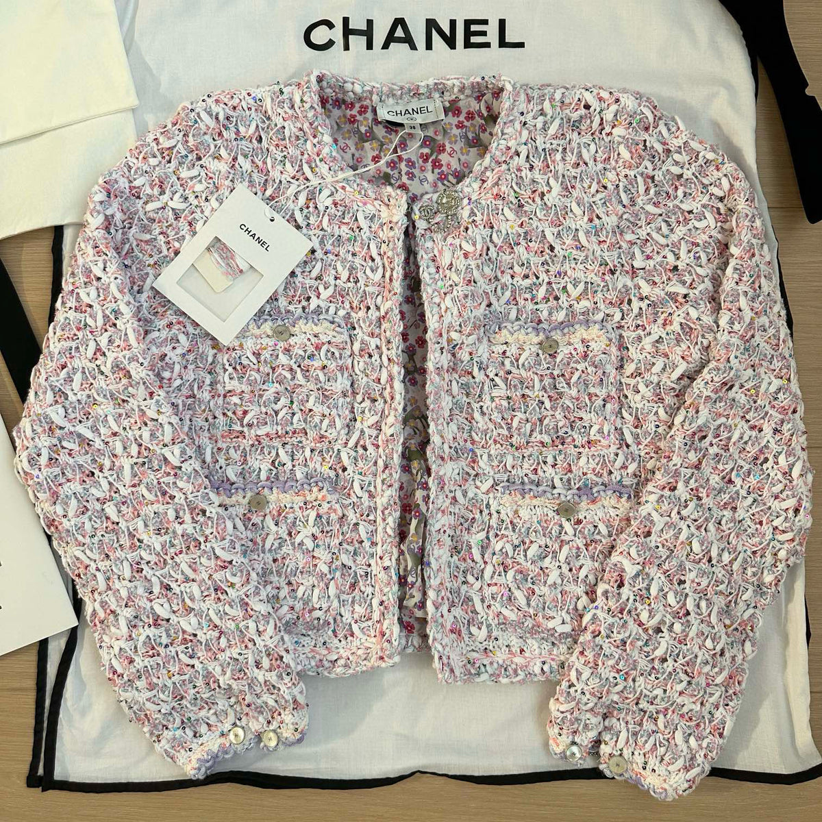 Chanel Women's Spring & Autumn Single Breasted Color Blocking Sequins Multi-Pockets Round Collar Fitted Long Sleeve Cardigan Jacket Ngvp #1957