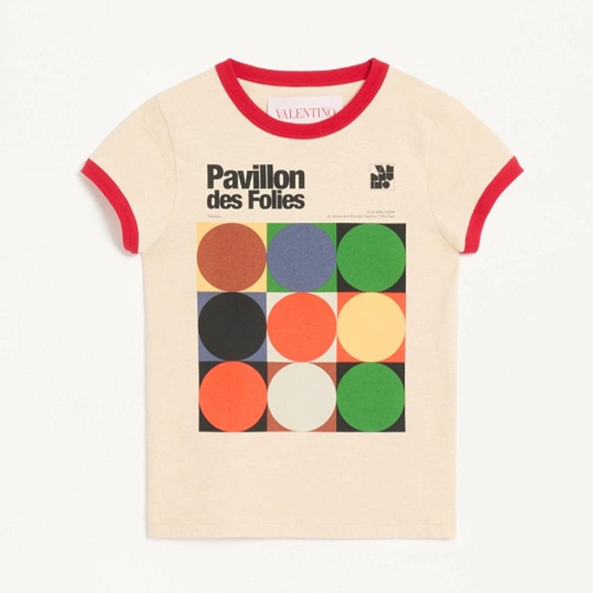 Valentino Women's Men's Spring Summer Pavillon Des Folies Printed Cotton T Shirt Colour Blocking Geometric Trendy Fashion Round Neck T-shirt Top Ngvp #1295
